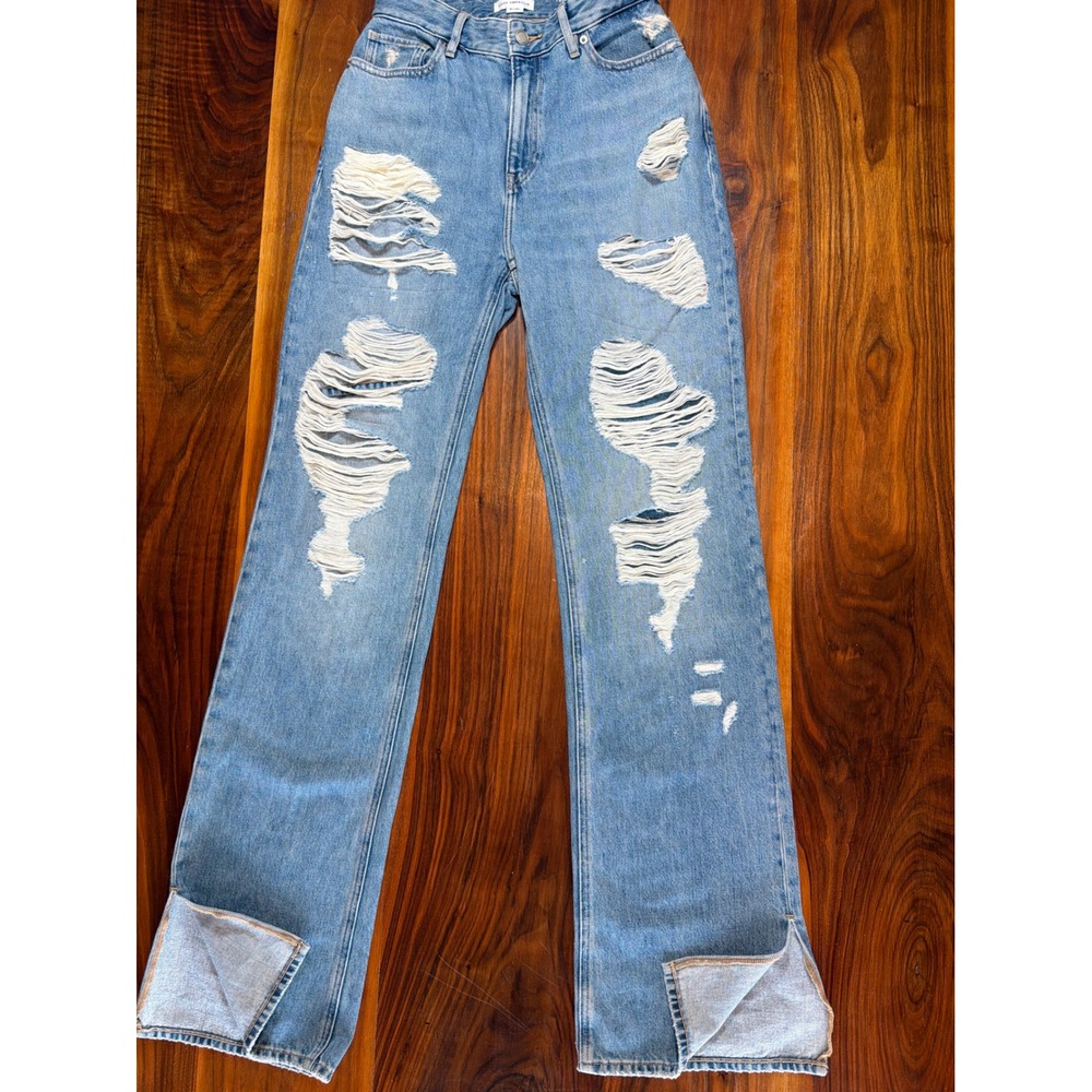 Good American The Khloe Jean Super High Rise Straight Distressed Light Wash 4 27